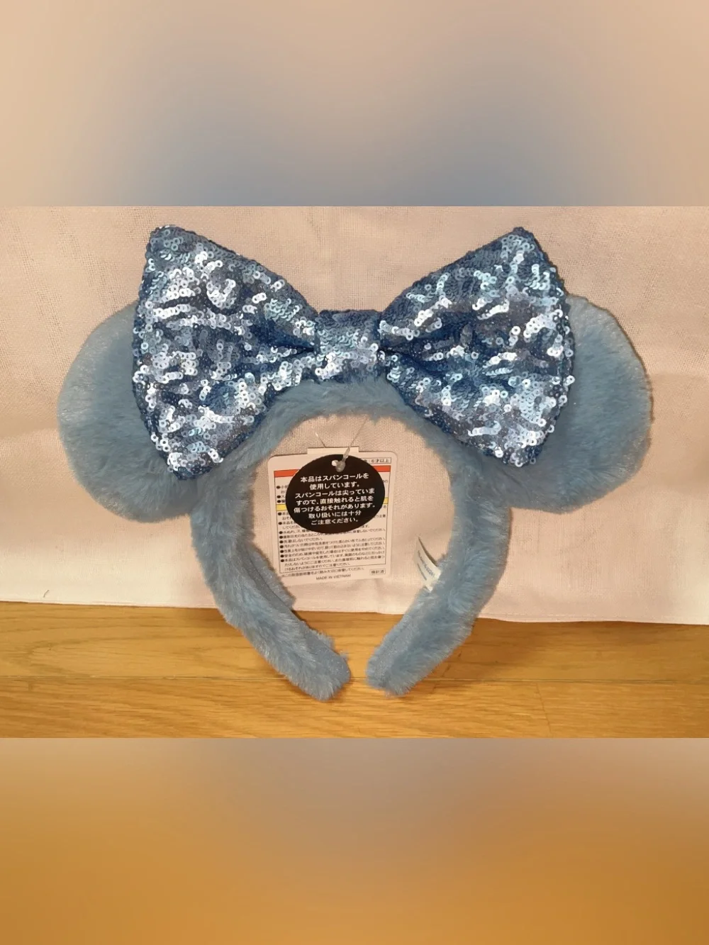 Plush Blue Sequin Bow Ear Headband - Women's Accessory